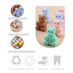 DIY silicone baby teether beads in cartoon bear shape for pacifier chain and bracelets