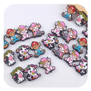 Cute cartoon cow silicone beads and charms set for DIY pacifier clips and accessories