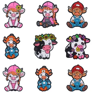 Detailed set of cartoon highland cow silicone charms for DIY pacifier clips and bracelets