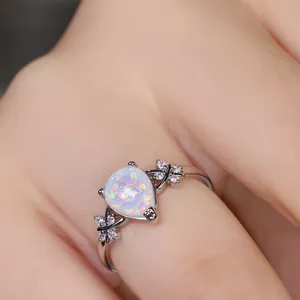 Elegant pear cut opal ring with sparkling crossover zircon band for women jewelry gift