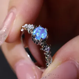 Vintage Rund Opal Sechs Krappen Ring Versilbert Kupfer Spitze Durchbrochener Ring Mit Zirkonia Für Damen Luxus Schmuck Geschenk