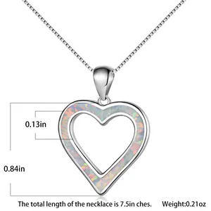Detailed size chart of blue opal heart pendant with height and chain length specs