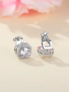 Detailed back view of square halo clip-on earrings with large sparkling zircon stones