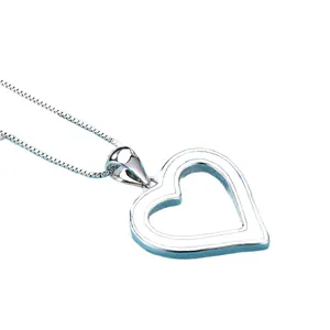 Elegant hollow heart-shaped opal pendant necklace with a polished silver box chain