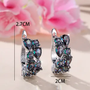Silver hoop earrings with multi-color pear-shaped zircon stones, 2.7cm high and 2cm wide
