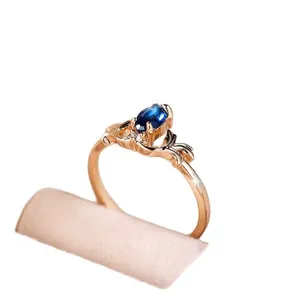 French vintage royal blue sapphire ring in gold plating with crown shape setting