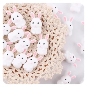 Cartoon 3D Silicone Little White Rabbit Teether Beads For Baby DIY Pacifier Chain Accessories Soft Molar Toy BPA Free
