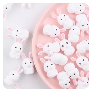DIY silicone baby teether with cute cartoon white rabbit beads and pink inner ears