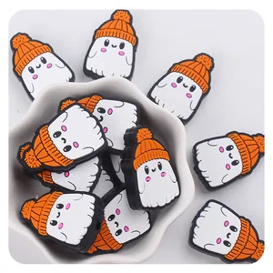 Cuentas de silicona de fantasma de Halloween con sombreros naranjas para chupeteros