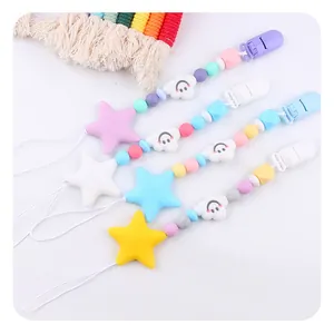 Catenella Portaciuccio in Silicone a Forma di Nuvola Cartone Animato per Neonati con Perle da Dentizione a Stella Accessori Allattamento