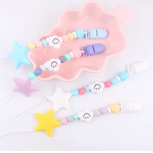Catenella portaciuccio in silicone con nuvola e perline colorate tonalità macaron