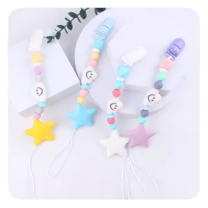 Set catenelle portaciuccio in silicone con nuvole e stelle in colori pastello