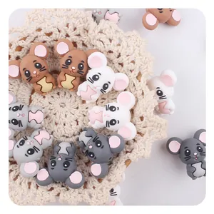 3D Cartoon Mouse Silicone Teether Beads For DIY Baby Pacifier Chain Accessories BPA Free Infant Molar Soothing Toy Beads