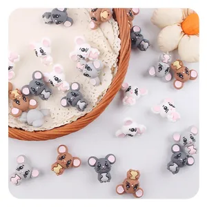 Cute 3D cartoon mouse silicone teething beads in white, grey and brown colors
