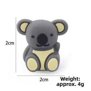 Perle koala 3D en silicone pour attaches-tétines DIY, perle animale grise de 2cm