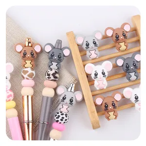 DIY beadable pens with cute 3D cartoon mouse silicone beads and stylish patterned spacers