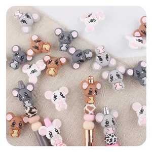 Cartoon 3D mouse silicone beads for DIY pacifier chains and creative pen decoration