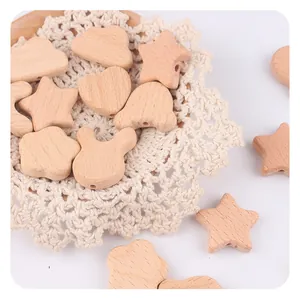 DIY beech wood baby pacifier clip accessories set with stars and clouds shapes