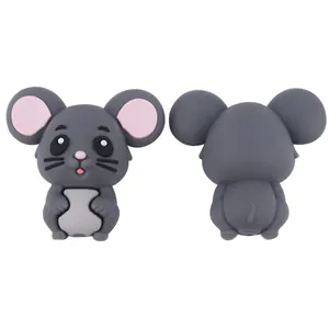 Detailed front and back views of a 3D cartoon mouse silicone baby teether accessory