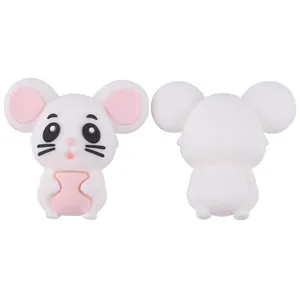 Front and back view of cartoon mouse silicone teether bead for DIY pacifier clips