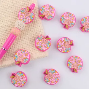 Cuentas de silicona rosa en forma de manzana con flores y frases educativas