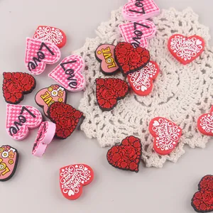 Cartoon heart silicone charms with Love and Happy Valentines Day patterns for baby accessories