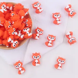 Orange fox silicone beads for DIY baby pacifier chains and teething nursing jewelry