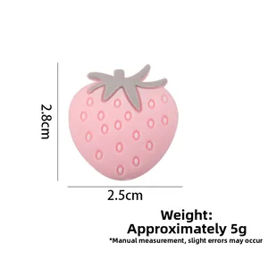 Pink strawberry silicone bead for DIY pacifier clips, size 2.8x2.5cm, weight 5g