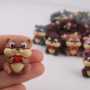 Cute cartoon squirrel silicone beads with heart detail for DIY pacifier clips and teethers