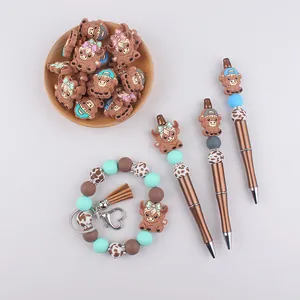 Hooglandkoe siliconen kralenset met DIY-pennen en boho-sleutelhanger accessoires