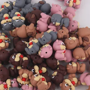 Close-up of squirrel shaped silicone beads in various pastel colors for DIY teething chains