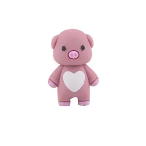 Detailed close-up of a pink 3D silicone pig bead with a white heart pattern for teething