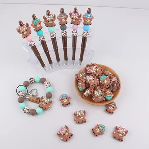 DIY-schrijfset met hooglandkoe siliconen kralen en creatieve kralenpennen voor sieraden