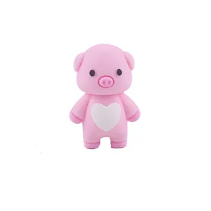 3D pink silicone cartoon pig bead with white heart for baby teether and DIY jewelry