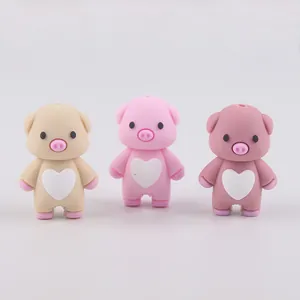 Cartoon Pig Silicone Beads Heart Pattern For Baby Teething DIY Jewelry Making Accessories 3D Piggy Silicone Loose Beads