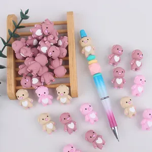 3D cartoon pig silicone beads with hearts for DIY craft jewelry and creative pens