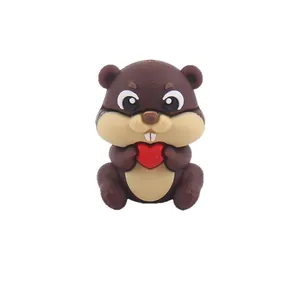 Cartoon squirrel silicone teething bead with red heart for baby DIY pacifier clips