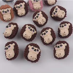 Cute hedgehog silicone beads in pink and brown for DIY jewelry making and craft supplies