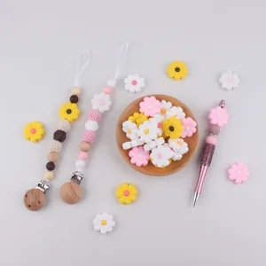 DIY food-grade silicone daisy flower beads and pacifier clips set for babies