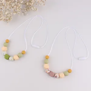 Silicone teething necklace for nursing moms with geometric beads and safety break-away clasp