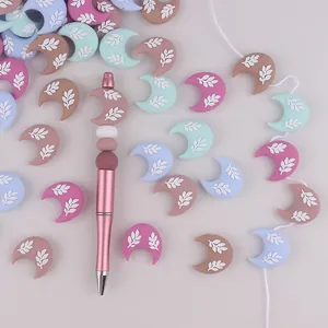Perline in silicone a forma di luna con venature e set di penne di perle oro rosa
