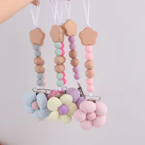 Schnullerkette im Ins-Stil mit Holzblume und bunten Silikonperlen für Babys