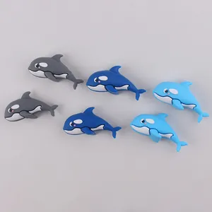 Set of 6 cartoon orca silicone beads in blue and grey for DIY pacifier chains