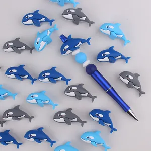 Cartoon orca silicone beads and matching decorative pen for DIY pacifier clips and crafts