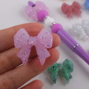 Sparkly purple bow silicone bead pendant for baby teething necklace DIY jewelry crafts