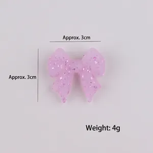 Purple glitter bow-shaped silicone bead for DIY baby teether jewelry making 3x3cm