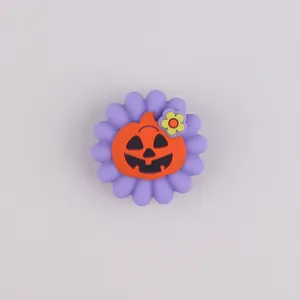 Perla in silicone 3D a fiore viola con zucca di Halloween per decorazioni fai-da-te