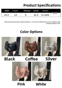 Detailed size chart and multi-color comparison of pleated underarm bag for women