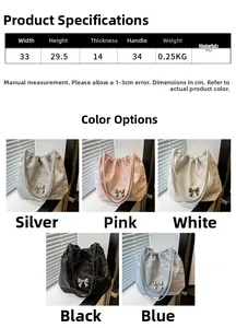 Detailed size chart and dimensions guide for the ruched tote bag with butterfly chain