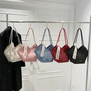 Chic tweed plaid tote bags in multiple colors with V-shaped opening and long straps